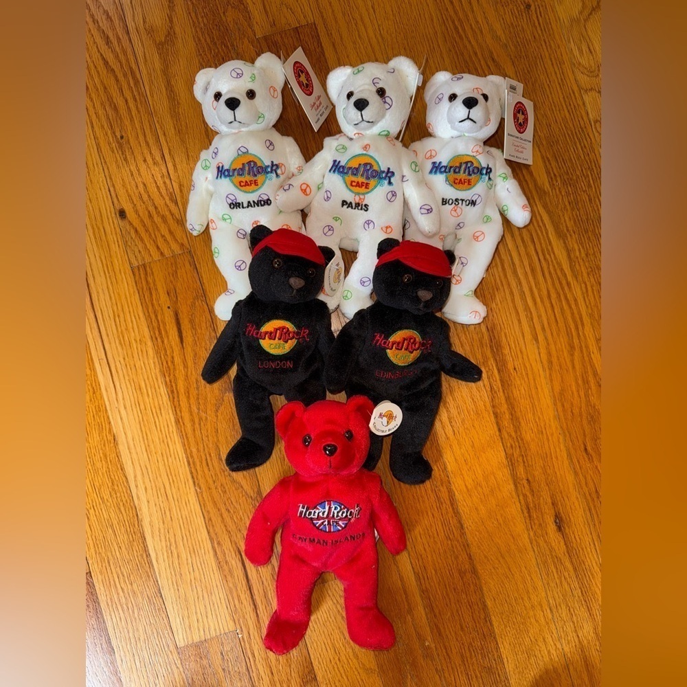 Hard Rock Cafe Collectible Beanie Bears Paris London Edinburgh 6 NWT